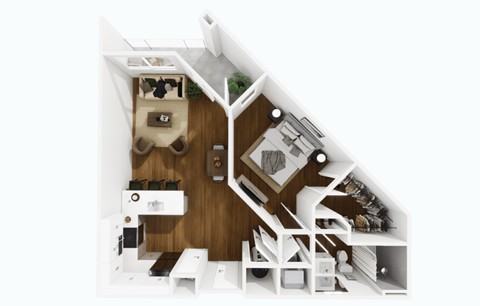 Floor plan for 1 bed, 1 bath, 796 sqft
